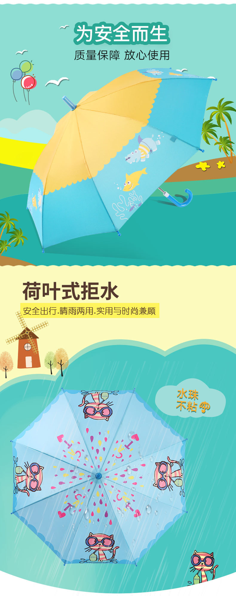 「兒童雨傘」可愛卡通長柄直桿雨傘小孩晴雨傘定制LOGO (8).jpg